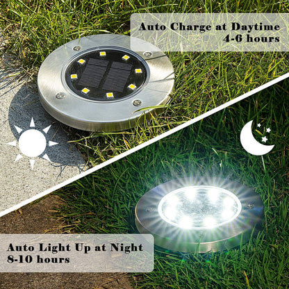 Solar Garden Lights Outdoor 16 LED In-ground Lights Landscape Lighting Stainless Steel Pathway Lights for Walkway Patio Yard Lawn Driveway Flowerbed Courtyard,(4 Pack)