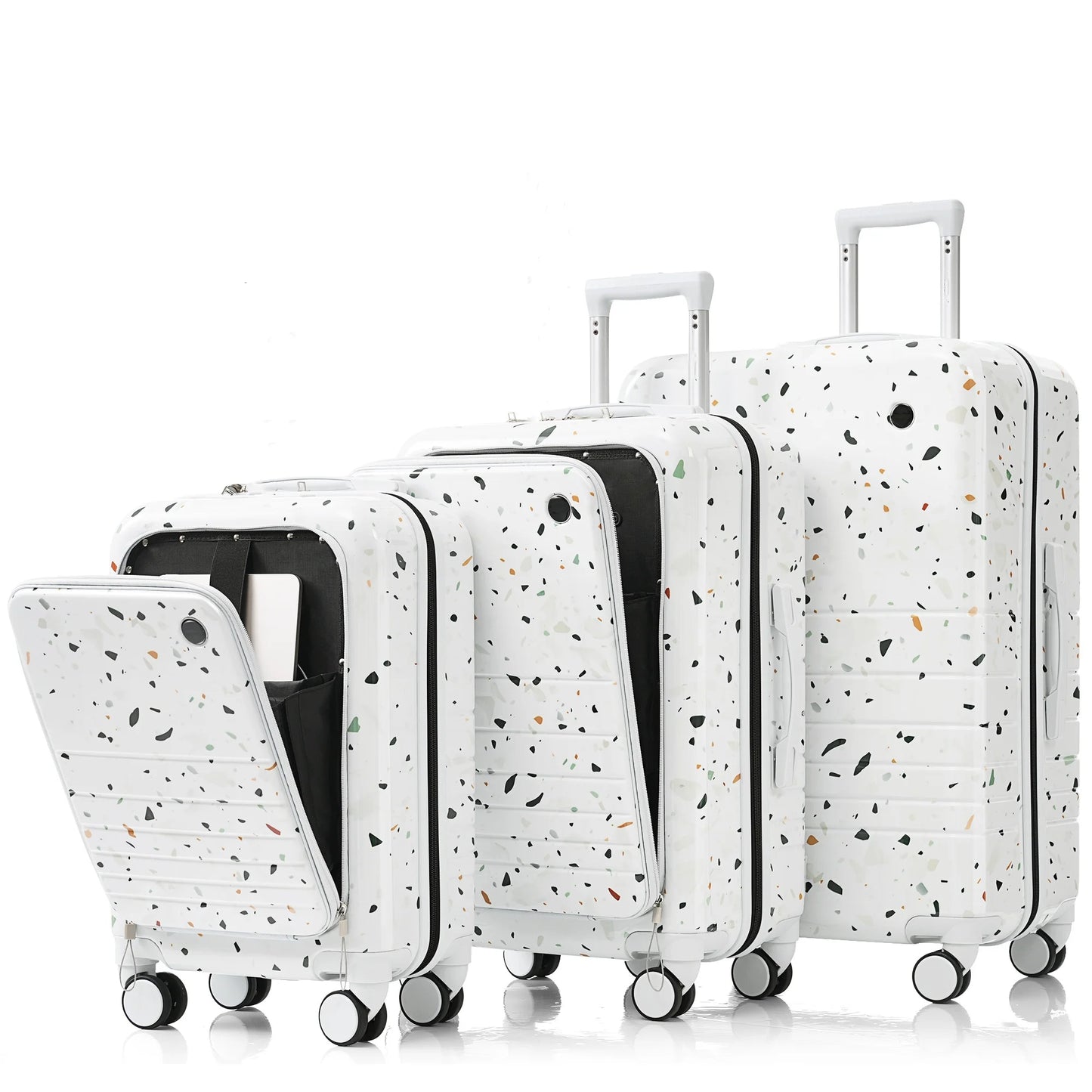 Euroco 3 Piece Luggage Sets, Hardshell Suitcase Set with Front-Opening,USB Port ,Cup Holder and Spinner Wheels,Lightweight Travel Luggage Set(20"/24"/28"),Ivory