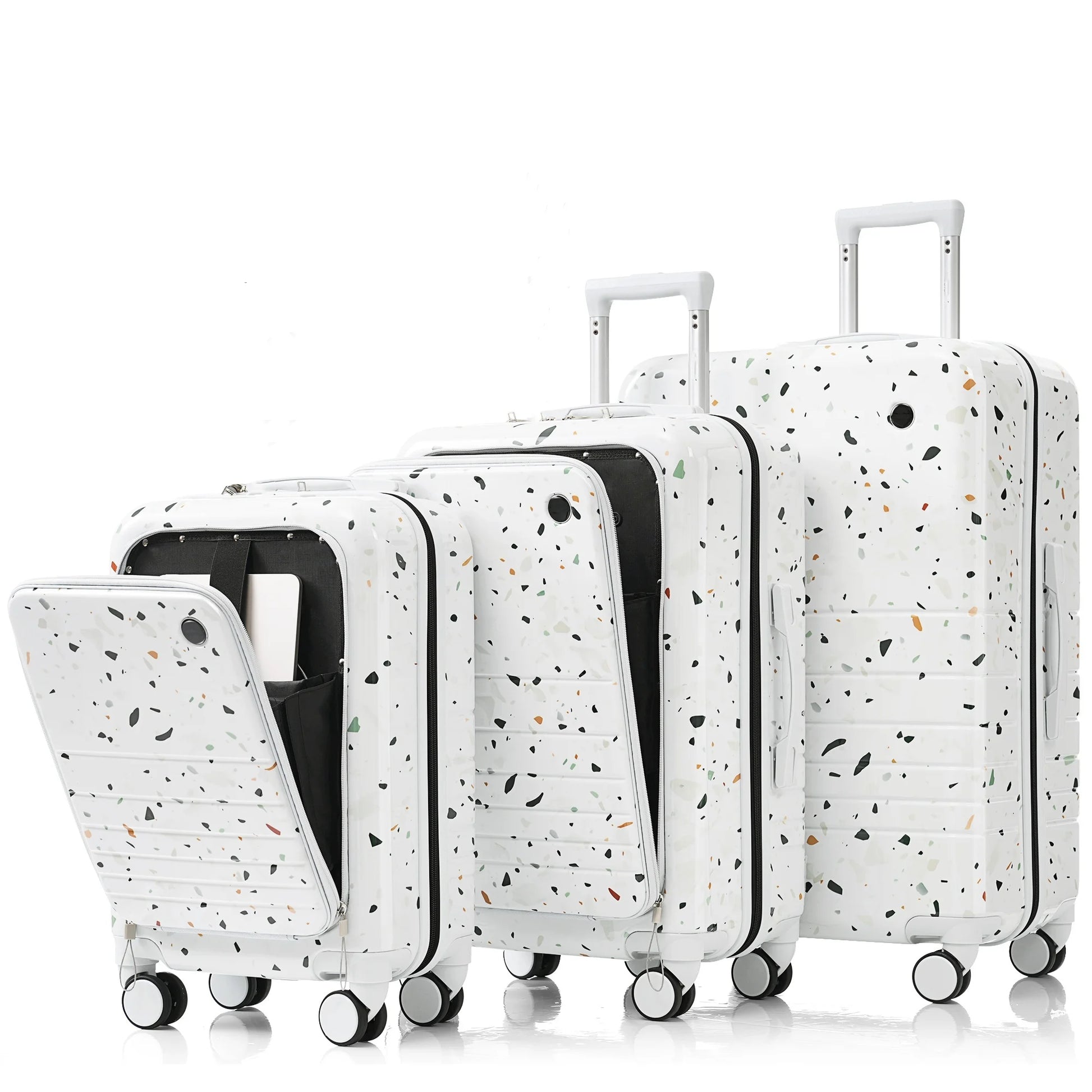 Euroco 3 Piece Luggage Sets, Hardshell Suitcase Set with Front-Opening,USB Port ,Cup Holder and Spinner Wheels,Lightweight Travel Luggage Set(20"/24"/28"),Ivory