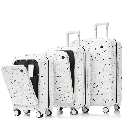 Euroco 3 Piece Luggage Sets, Hardshell Suitcase Set with Front-Opening,USB Port ,Cup Holder and Spinner Wheels,Lightweight Travel Luggage Set(20"/24"/28"),Ivory