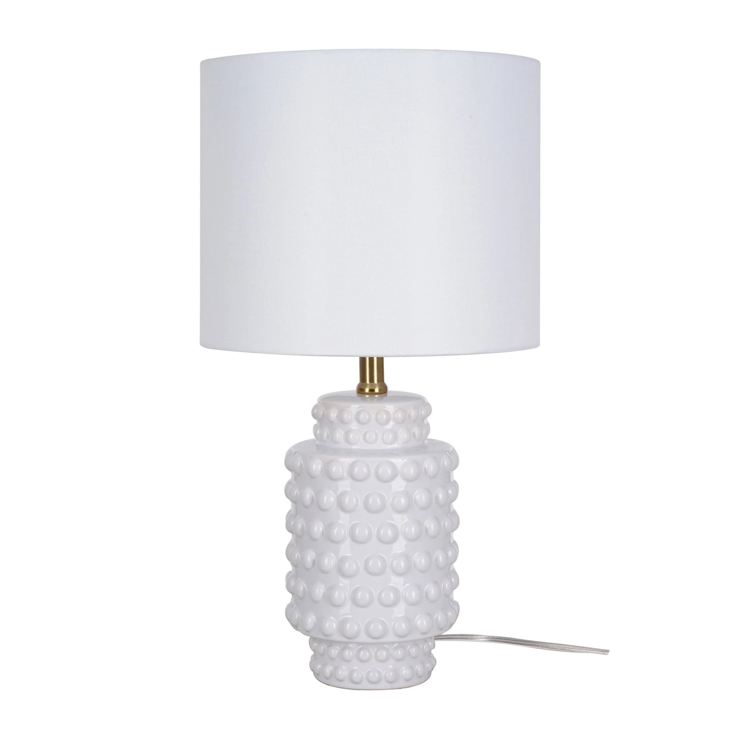 My Texas House 21" Hob-Nail Ceramic Table Lamp, Brass Accents, White Finish