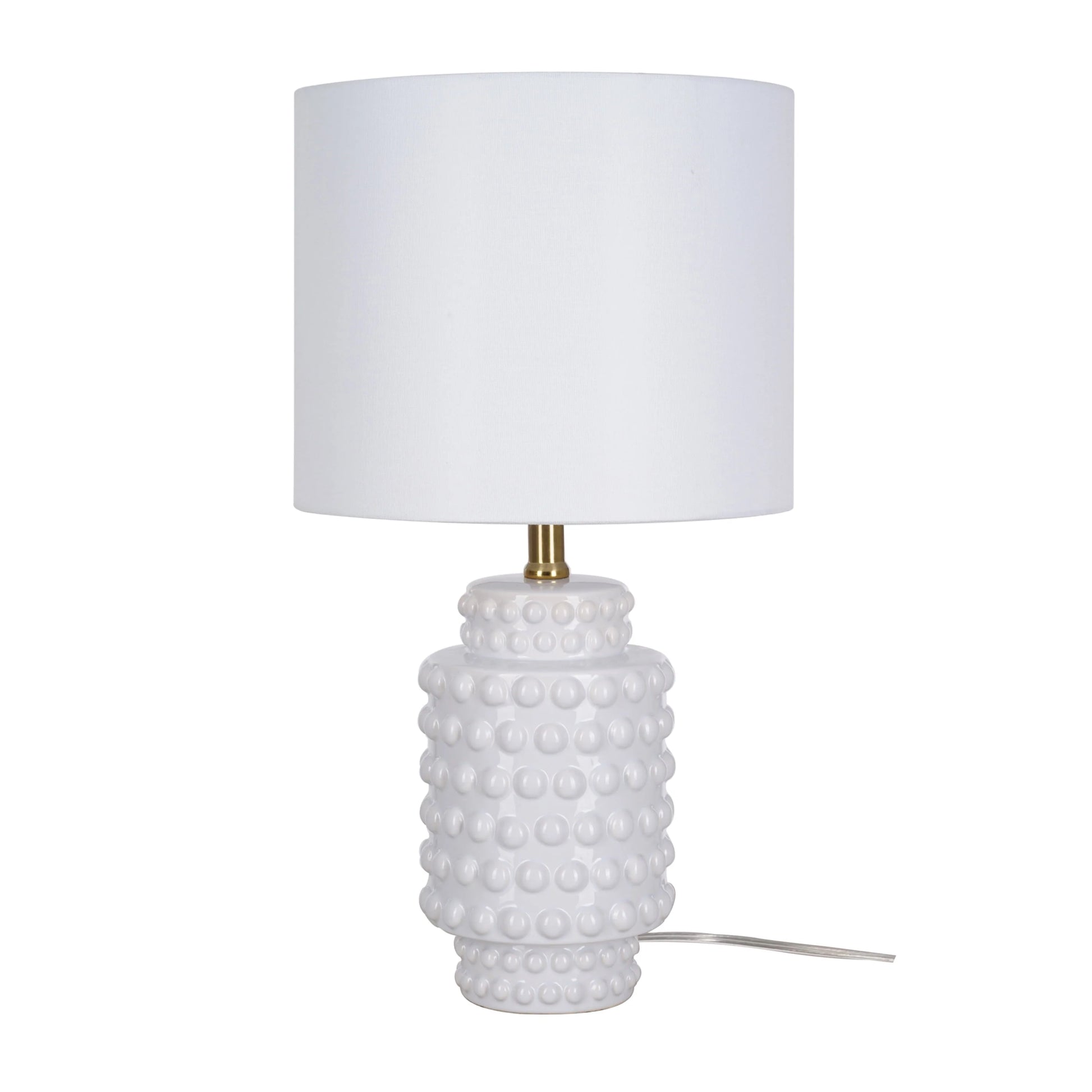 My Texas House 21" Hob-Nail Ceramic Table Lamp, Brass Accents, White Finish