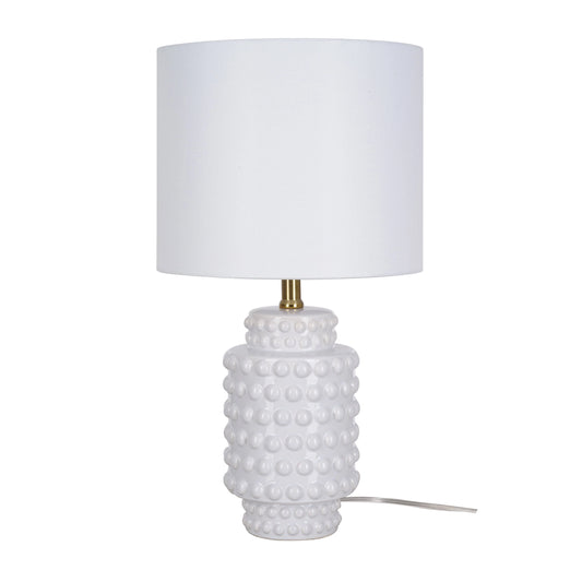 My Texas House 21" Hob-Nail Ceramic Table Lamp, Brass Accents, White Finish