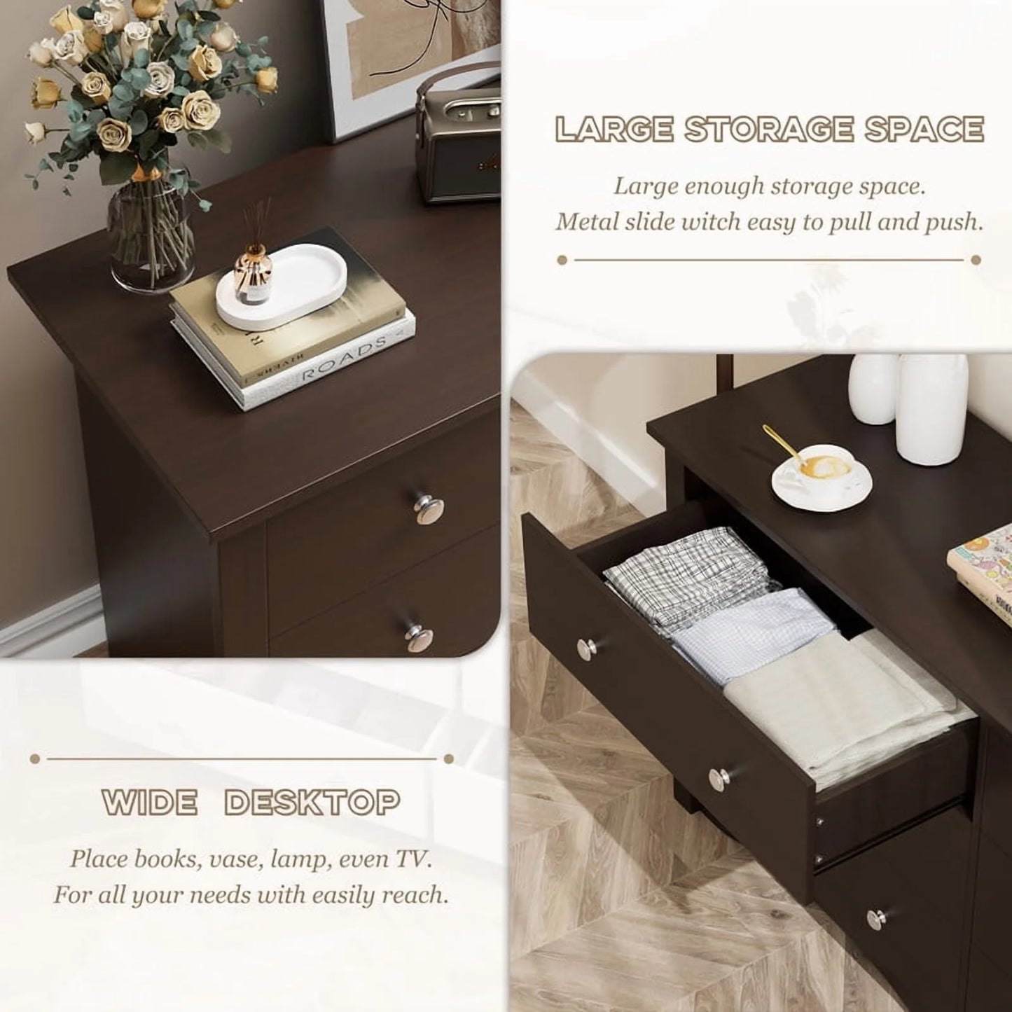 Lumihaven Rustic Modern Chest of 6 Drawers,Extra Wide Double Dresser for Master Bedroom or Nursery Storage,Black