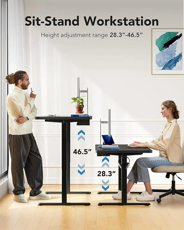UANUO 48 x 24 inch Electric Standing Desk, Height Adjustable Table with Headphone Hooks & Cable Manager, Sit to Stand up Desk for Home Office, Vintage Brown