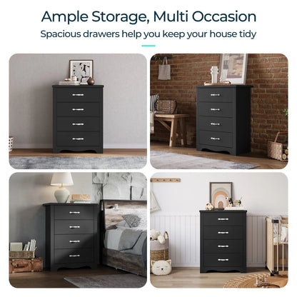 LINSY HOME Dressers for Bedroom, 4 Drawers Chest, Nursery Dresser Organizer, Tall Dresser Chest of Drawers - Black