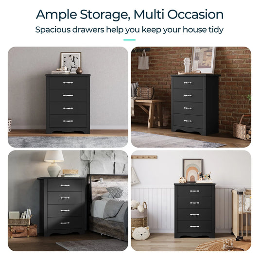 LINSY HOME Dressers for Bedroom, 4 Drawers Chest, Nursery Dresser Organizer, Tall Dresser Chest of Drawers - Black