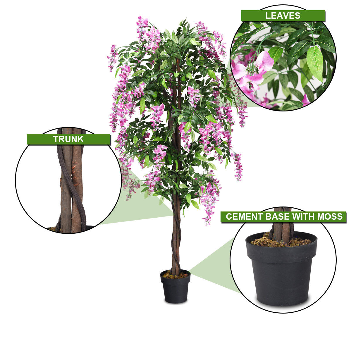 Gymax Artificial Wistera Silk Tree Pink Flower 6 Feet Home Holiday Decor