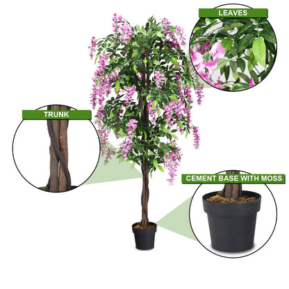 Gymax Artificial Wistera Silk Tree Pink Flower 6 Feet Home Holiday Decor