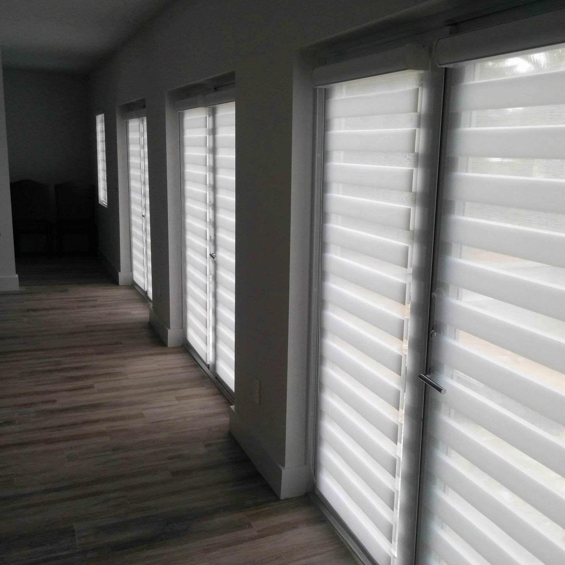 Zebra Cordless Window Blinds, Dual Layered Light Filtering Roller Shades, Easy Install Blinds, Indoor Home Decor, Pull-Down Shades for Windows, Light Control for Day & Night, White, 66"W X 72"H