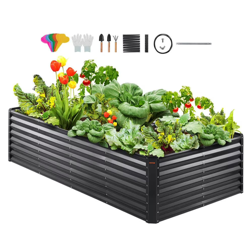 Topcobe Galvanized Raised Garden Bed Planter Box, Planters for Outdoor Plants, Flower Vegetable, 94.5x47.2x23.6"