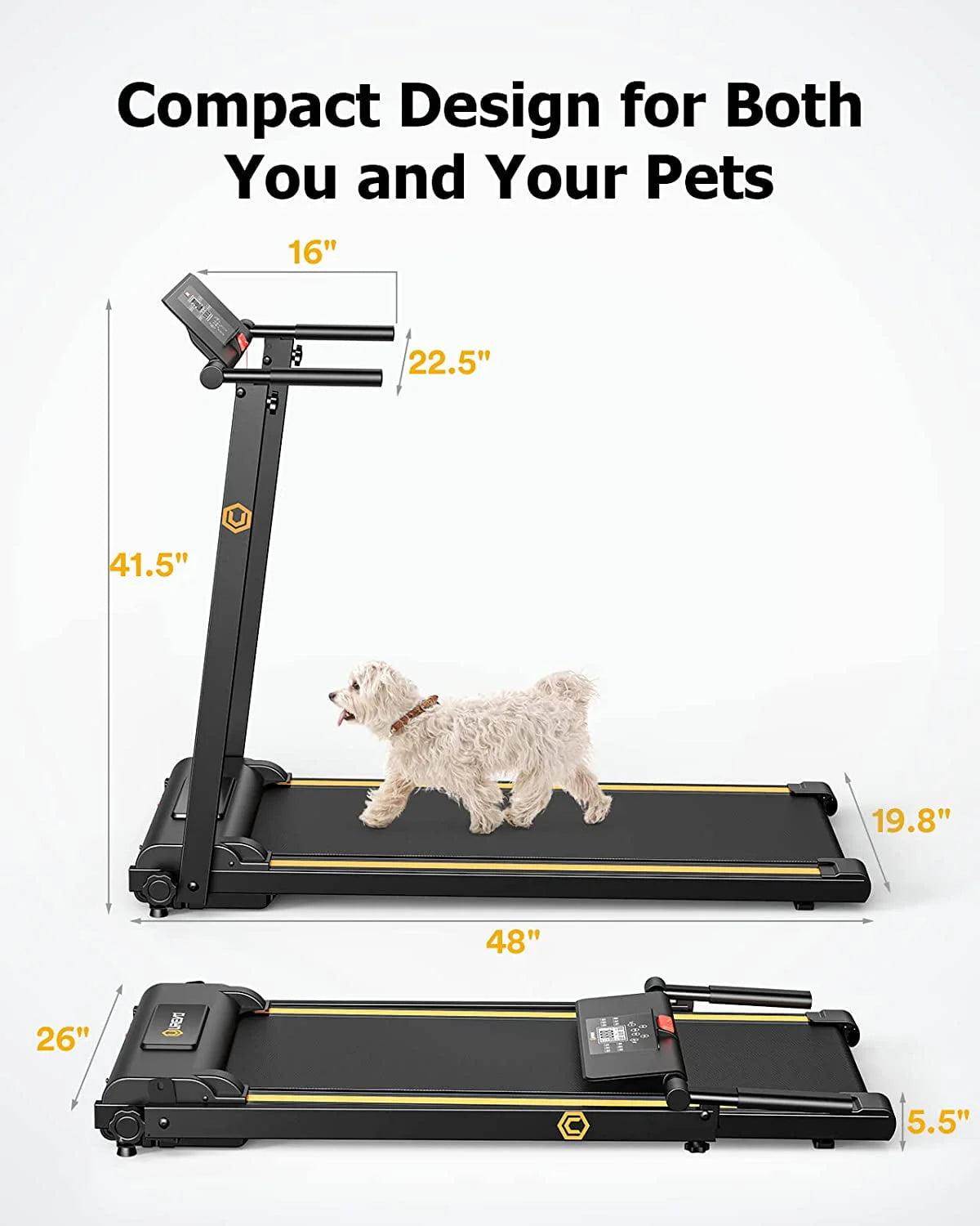 UREVO Folding Treadmill, 2.25HP Mini Treadmills for Home Office with 12 HIIT Modes, 265 lbs Capacity