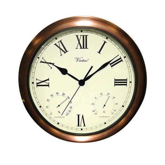 Swim Central 15" White Battery Operated Large Print Roman Numeral Outdoor Clock with Thermometer and
