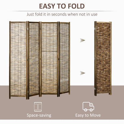 HOMCOM Woven 4 Panel Room Divider, 5.5' Tall Folding Privacy Screen, Brown
