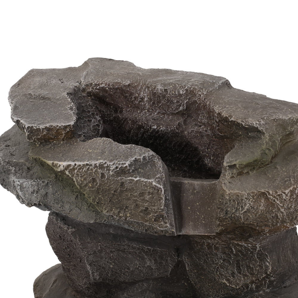 Holaki 23.5" H Outdoor Fountain,4-Tire Waterfall Flow Floor Fountain with LED Light for Patio,Gadern,Backyard,Art Home Decoration,Light Brown