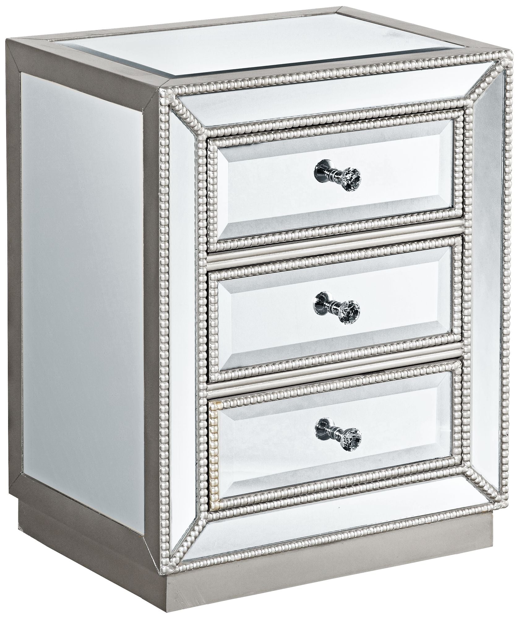 Coast to Coast Accents Modern Antique Silver Mirrored Rectangular Accent Table 20" x 15" with 3-Drawer for Living Room Bedroom
