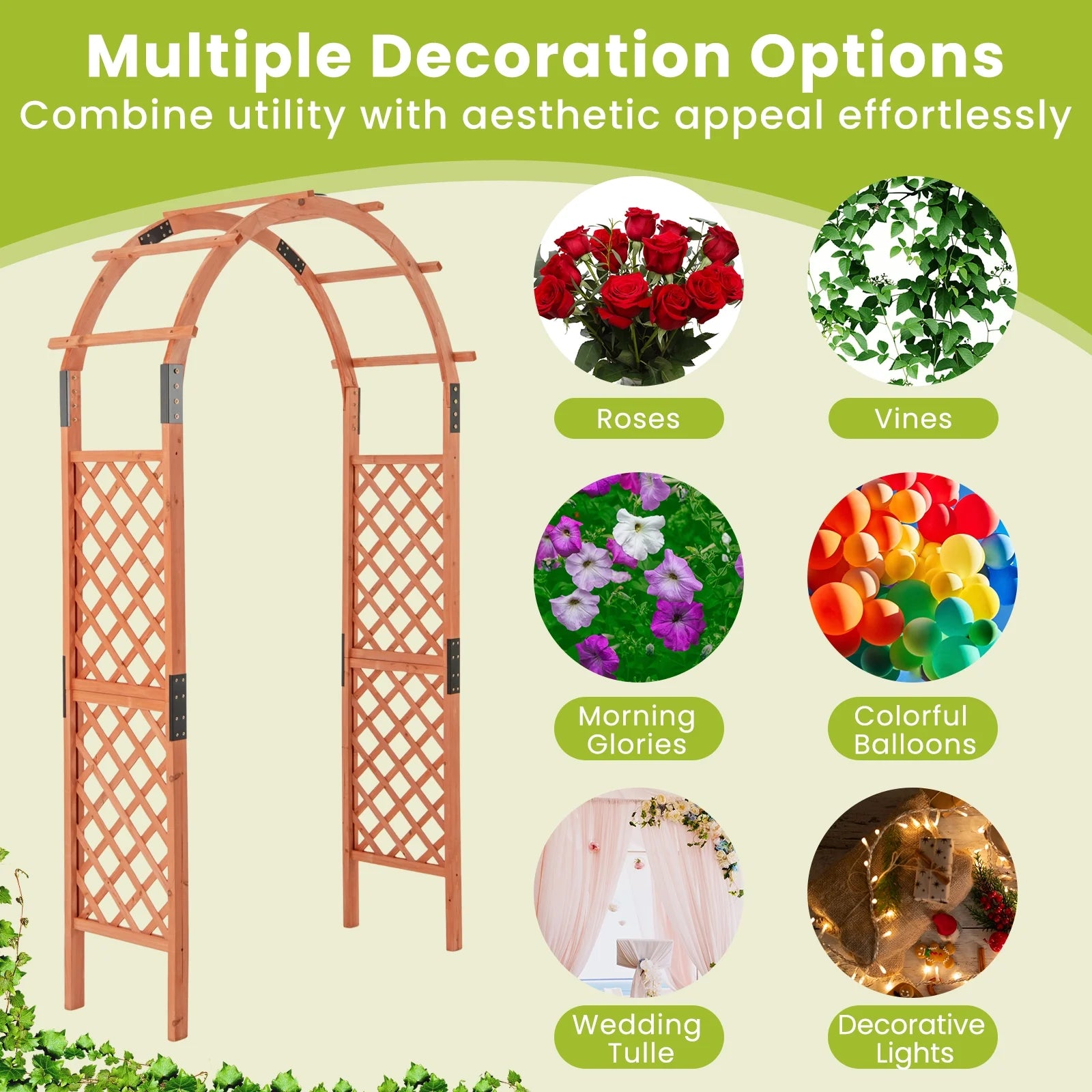 Gymax 7.7 FT Garden Arch Wooden Arbor Outdoor Wood Trellis for Climbing Plants
