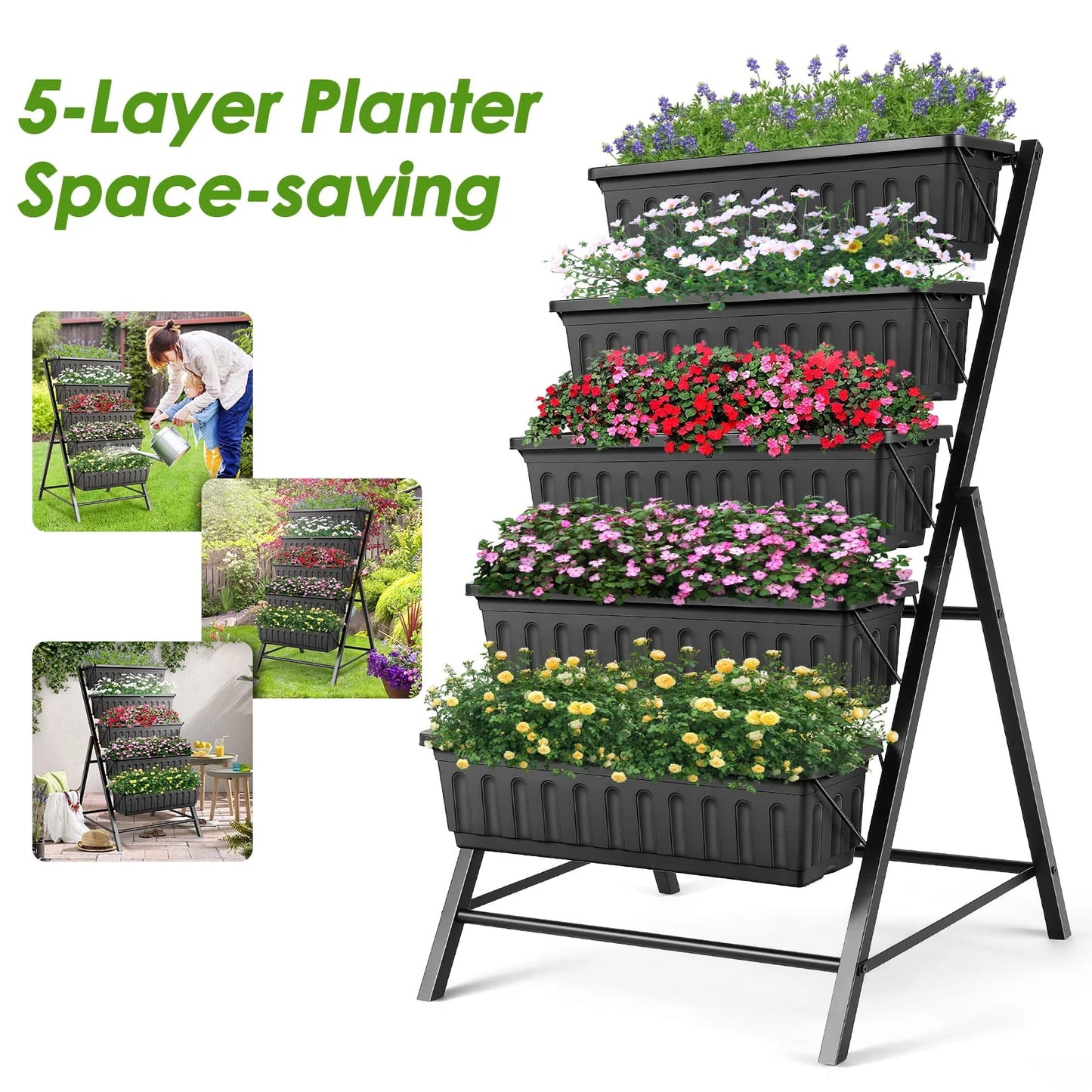SEJOV 4 ft Vertical Garden 5-Tier Raised Garden Bed Planter Box for Patio Balcony Flower Herb Freestanding Garden Planter - 26 in× 22.75 in× 44.75 in