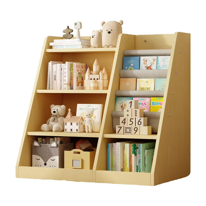 IVV Montessori Kid Bookshelf, Modern Wood Bookcase 4 Tier Children Book Rack Display Toy Storage Organizer Sling Book Rack for Classroom Bedroom Nursery Playroom (Pink)