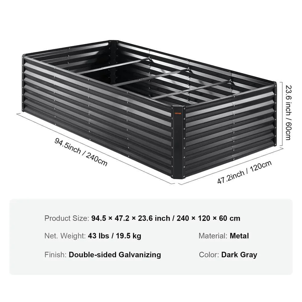 Topcobe Galvanized Raised Garden Bed Planter Box, Planters for Outdoor Plants, Flower Vegetable, 94.5x47.2x23.6"