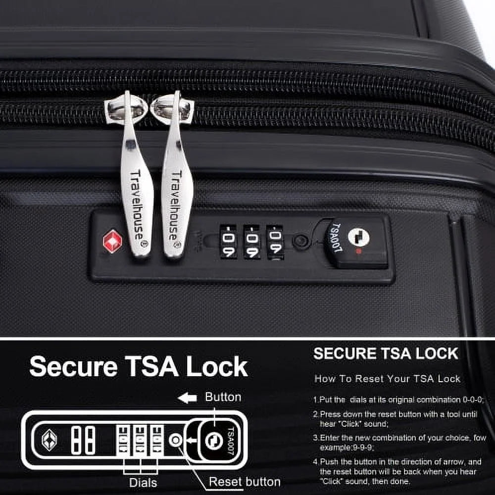 3 Piece Luggage Set Expandable Suitcases Set with Spinner Wheels & TSA Locks, Black