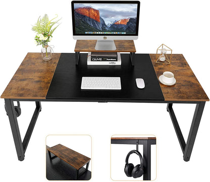 Arlopu 55'' Computer Desk with Monitor Stand, Home Office Desk, Sturdy Writing Study Table PC Laptop Table with Headphone Hook