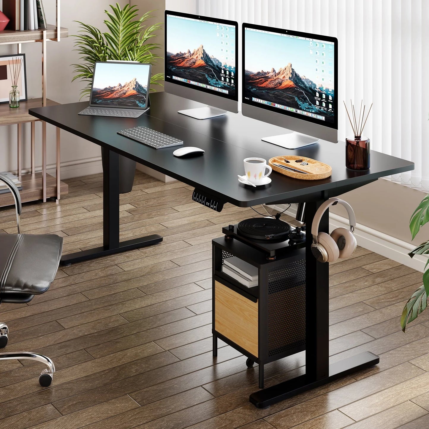 Walsunny 63" x 24" Electric Height Adjustable Standing Desk Home Office Stand Up Computer Desk(Black Top + Black Frame)