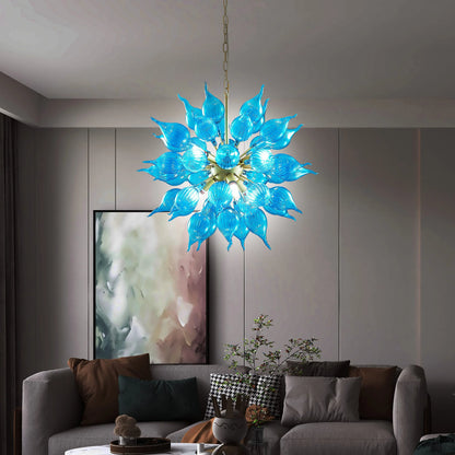 Longree 6-lights Plug in Hand Blown Glass Chandelier Modern Luxury White Flower Bud Glass Art Tall Ceiling Light Hanging Light Fixture for Kitchen, Bedroom, Dining Room, Living Room-LR1466