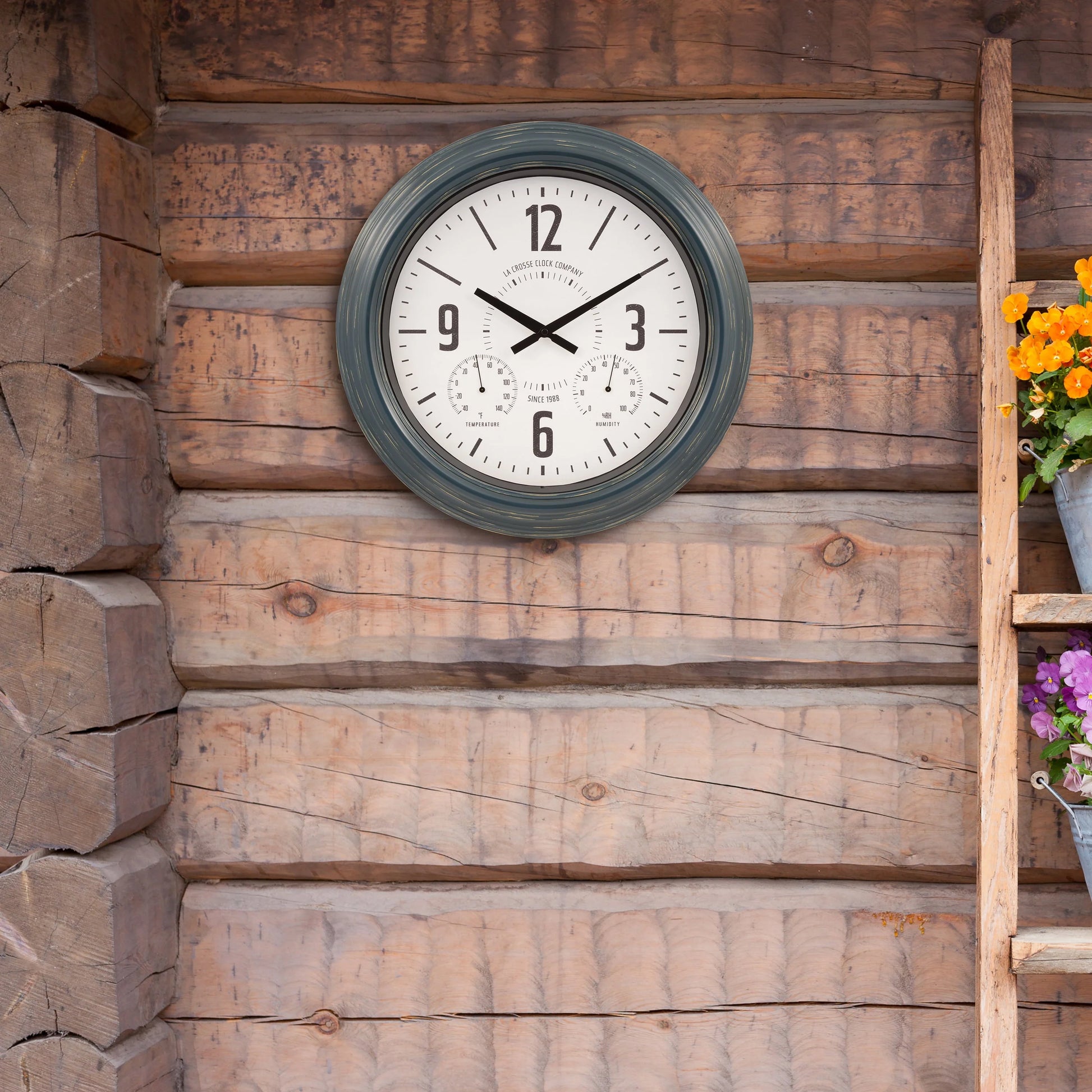 La Crosse Clock 18" Hamilton Indoor/Outdoor Blue Analog Quartz Analog Metal Clock, 433-3838