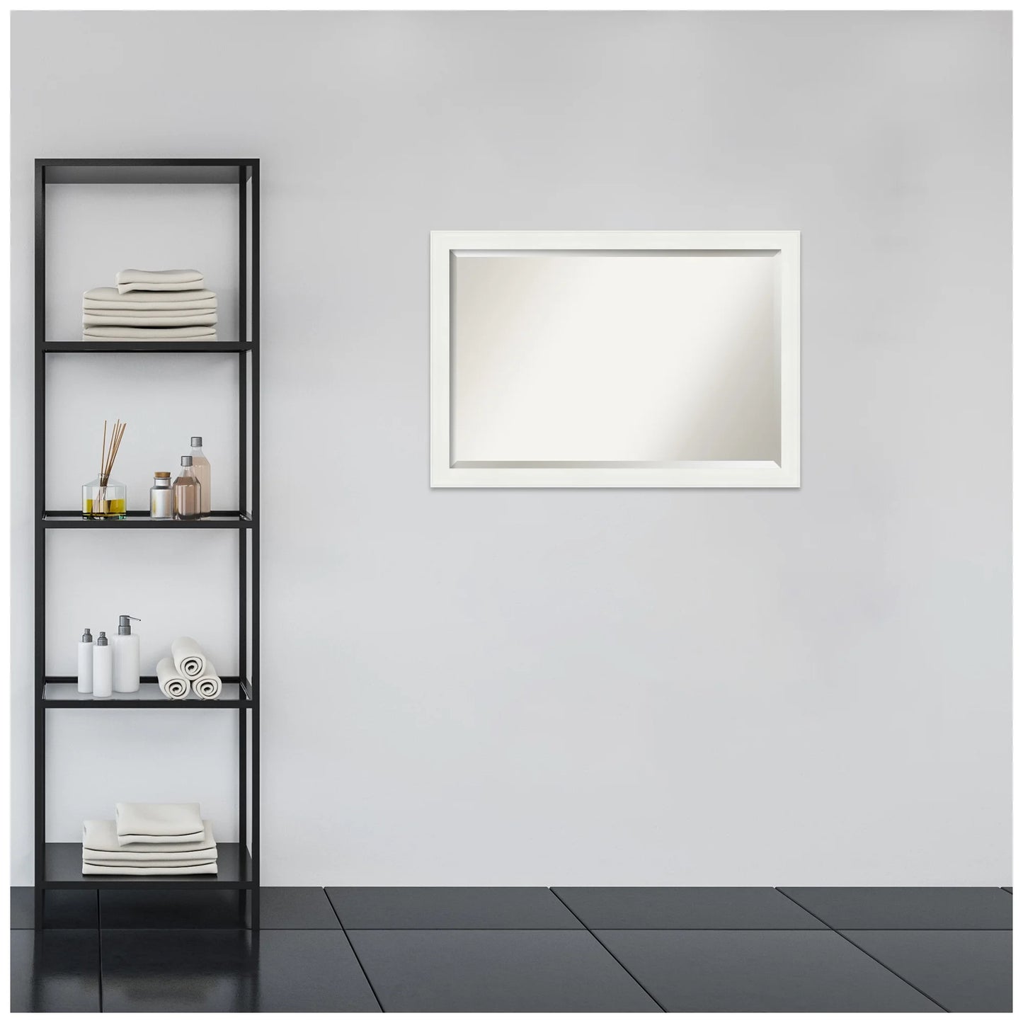 Vanity White Narrow Beveled Wood Bathroom Wall Mirror