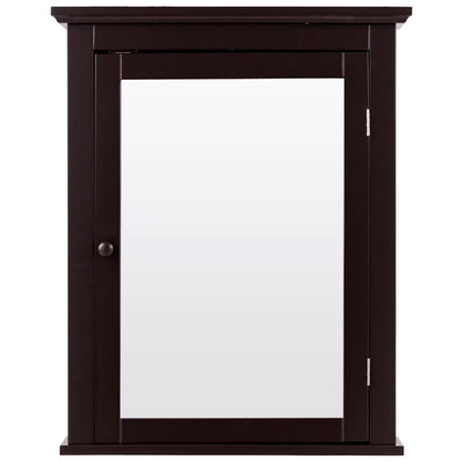 Gymax Bathroom Mirror Cabinet Adjustable Shelf Wall Mounted Medicine Storage Brown