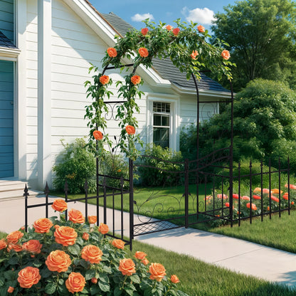 Ktaxon Garden Arch, Iron Arch for Climbing Plants, 7.2 FT Garden Arch With Seat Weather-Resistant, Black