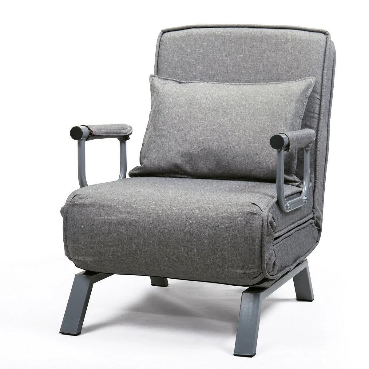 Cfowner Convertible Sofa Bed Sleeper Chair, 5 Position Adjustable Backrest, Folding Arm Chair Sleeper w/Pillow, Upholstered Seat, Leisure Chaise Lounge Couch for Home Office