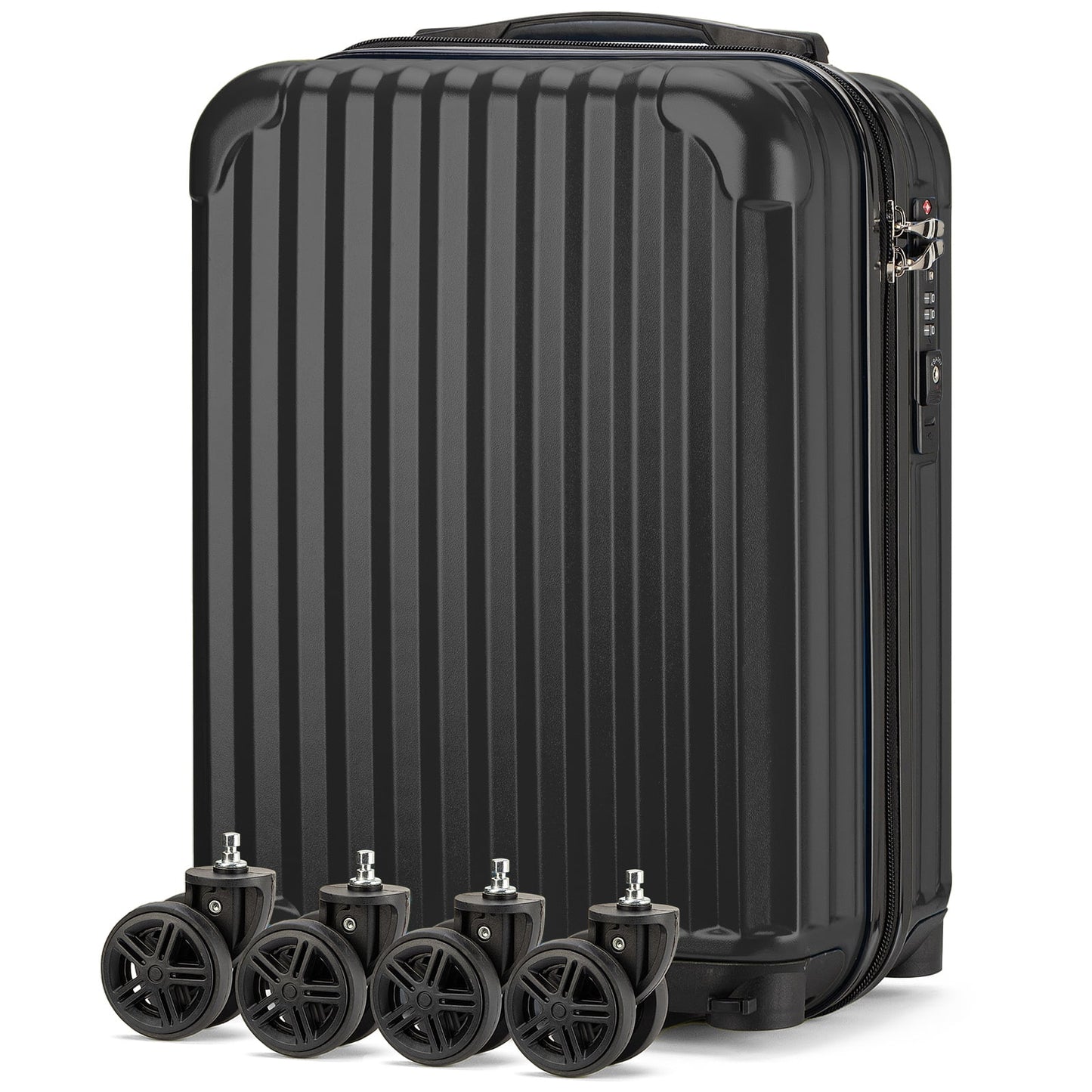 Personal Item Suitcase 18x14x8 Inches Hardside Built In TSA Lock & USB Port Lightweight Luggage With Removable Silent Wheels Underseat Carry-On Bag For Spirit and Frontier and More (Black)