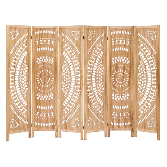 Aletheiawu 6 Panel Wood Carved Room Dividers, Folding Screens, No Installation Required, Light Brown