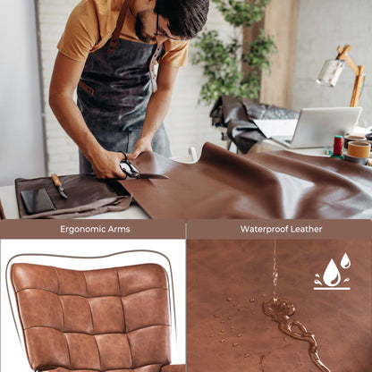 Unikome Livingroom Chairs Mid-Century Modern Accent Chair, Faux Leather Wingback Accent Chair PU Leather Accent Chair for Home Office/Living Room/Bedroom, Brown