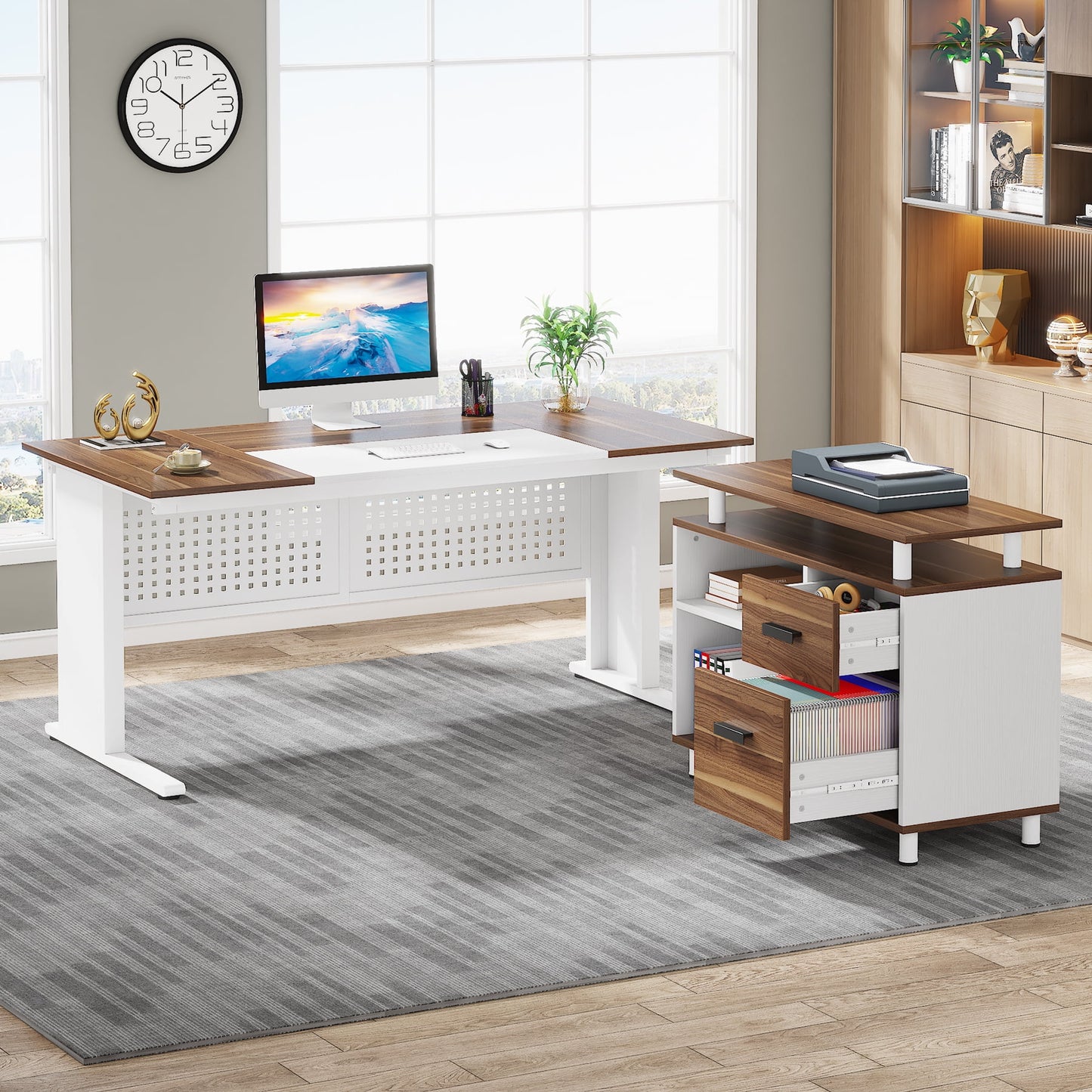 Tribesigns Executive Desk, Large Computer Desk with File Cabinet, Executive Office Desk with Storage Cabinet, Business Furniture Desk Workstation for Home Office