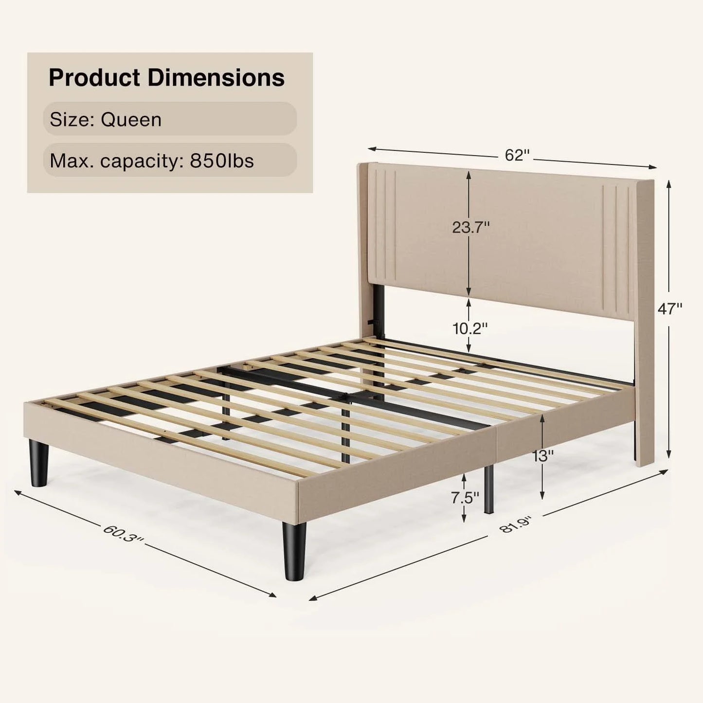 Bedroom Furniture Set - Includes Queen Bed Frame, Nightstands Set of 2, 5-Drawer Dresser & Vanity Desk - Modern Storage Solution for Stylish Home Decor, Beige/White