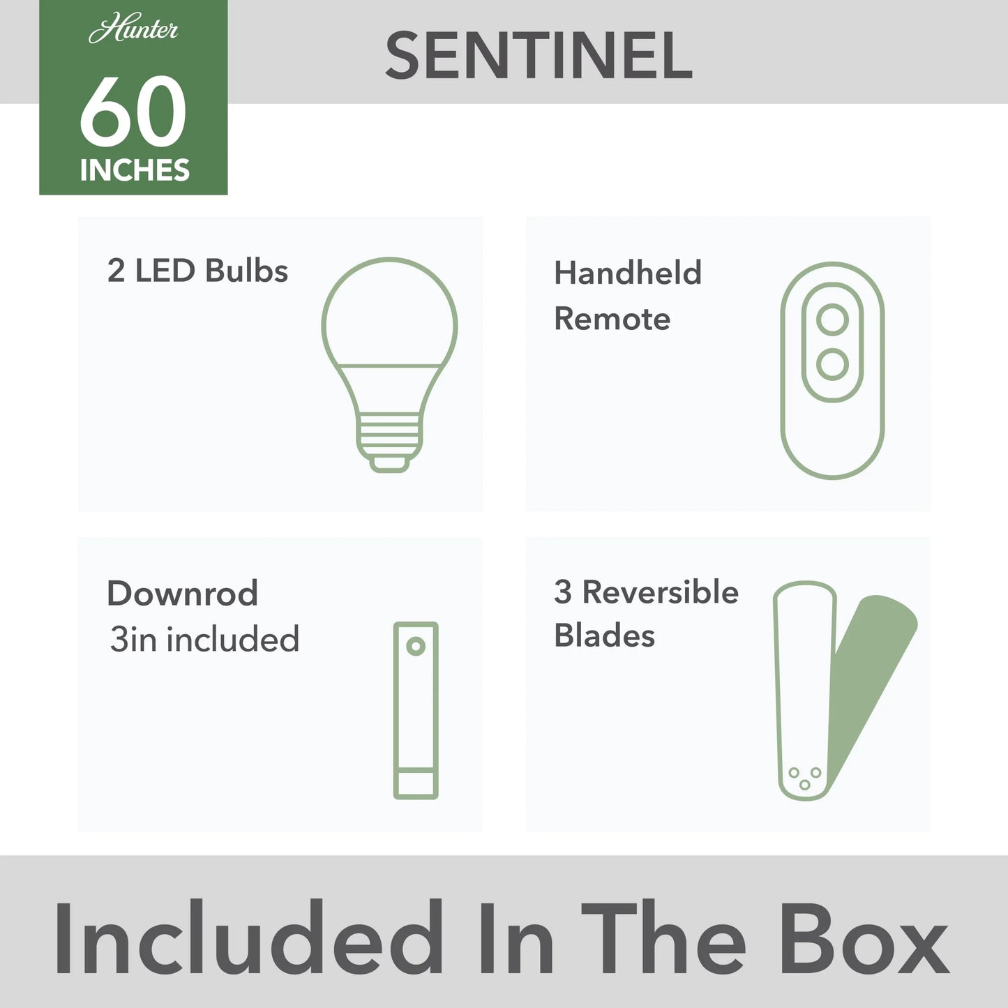 Hunter - Sentinel Indoor Ceiling Fan With Light, Remote, 60-inch, Brushed Nickel, Modern-style, 3-speed WhisperWind Motor, 59459, for living rooms, bedrooms, home offices, kitchens