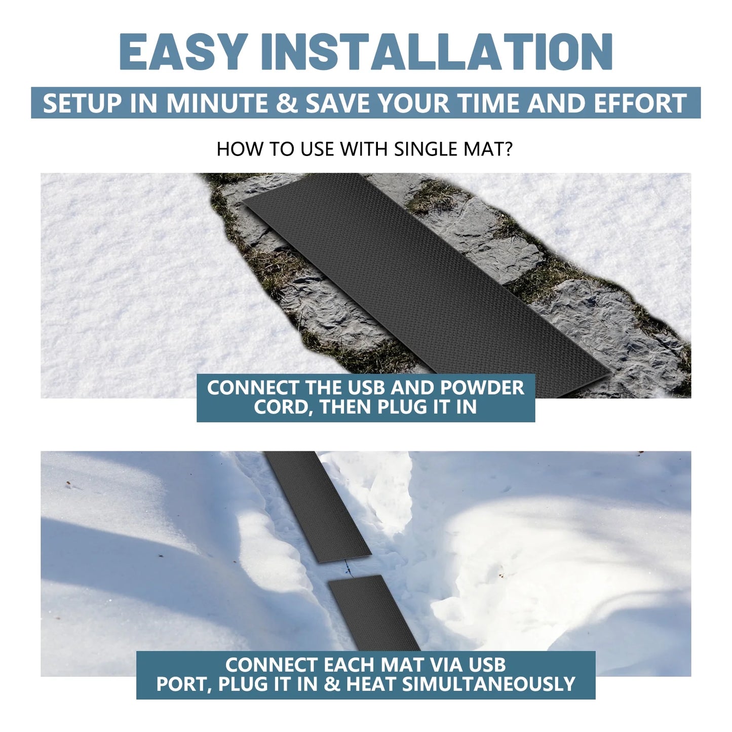 MOPHOTO Heated Snow Melting Mats, Electric Snow Melting Mats, Heated Outdoor Mats for Winter Walkways and Decks, No-Slip Snow and Ice Melt Heated Sidewalk Mat, Connectable w/Power Cord (20" x 60")