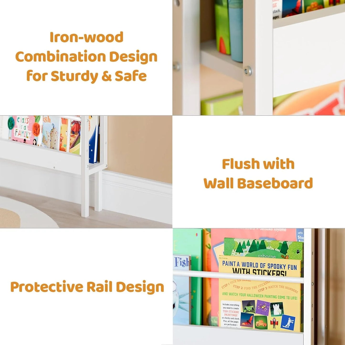 Kids Bookshelf - Wall Mounted 6-Tier Book Shelf for Kids Rooms, Behind The Door Bookshelf for Kids/Baby/Toddler, Corner Wall Book Shelf for Bedroom/Nursery, Kids Organizer for Toys and Books