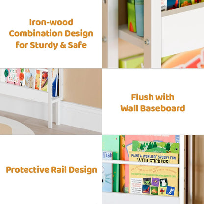 Kids Bookshelf - Wall Mounted 6-Tier Book Shelf for Kids Rooms, Behind The Door Bookshelf for Kids/Baby/Toddler, Corner Wall Book Shelf for Bedroom/Nursery, Kids Organizer for Toys and Books