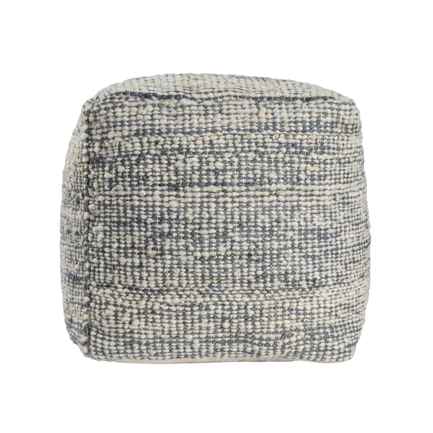Ox Bay Shiela Square Ivory/Blue Distressed Indoor Pouf Ottoman, 18"H x 18"W