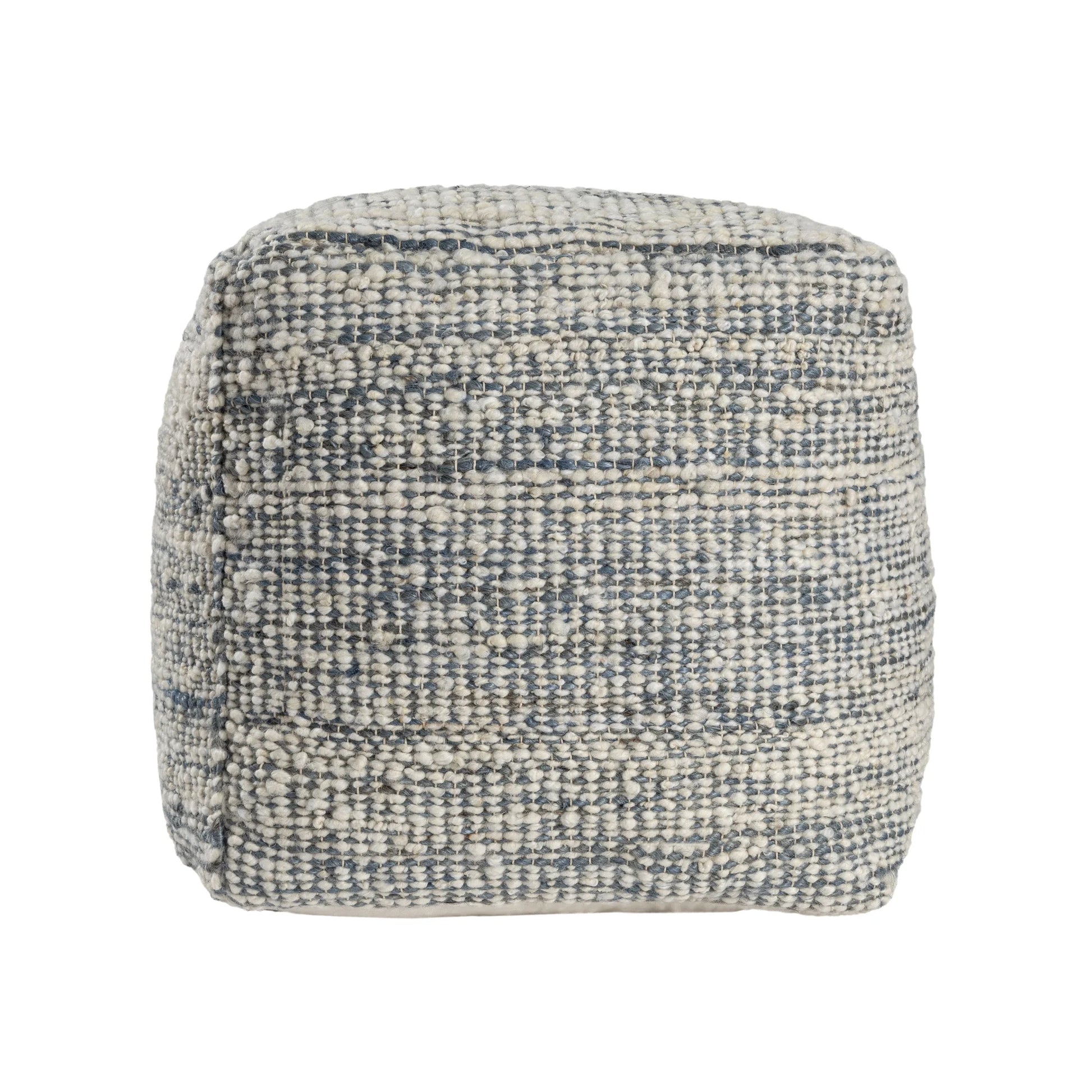 Ox Bay Shiela Square Ivory/Blue Distressed Indoor Pouf Ottoman, 18"H x 18"W