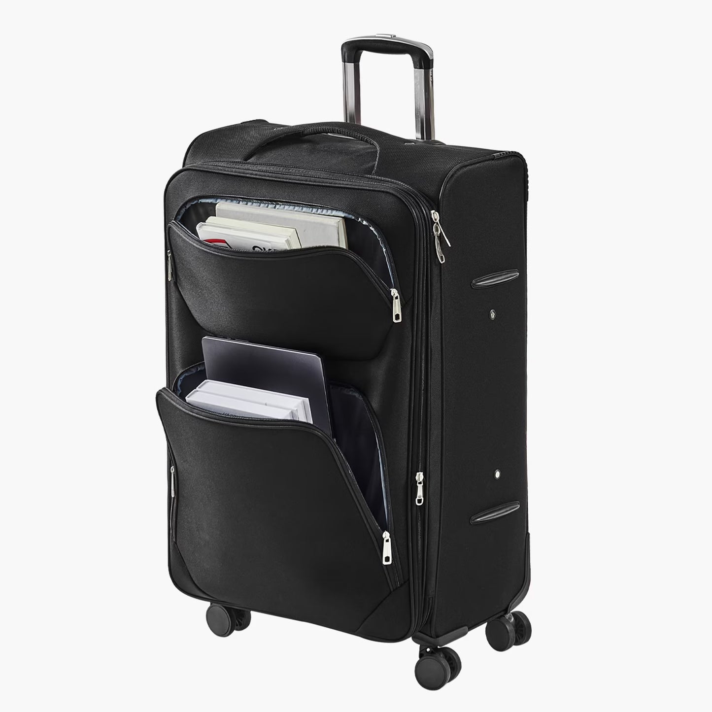 KFFKFF Expandable 28-Inch Softside Luggage with Spinner Wheels, Lightweight Checked Suitcase Featuring TSA Lock and Extra Zippered Pocket, Black
