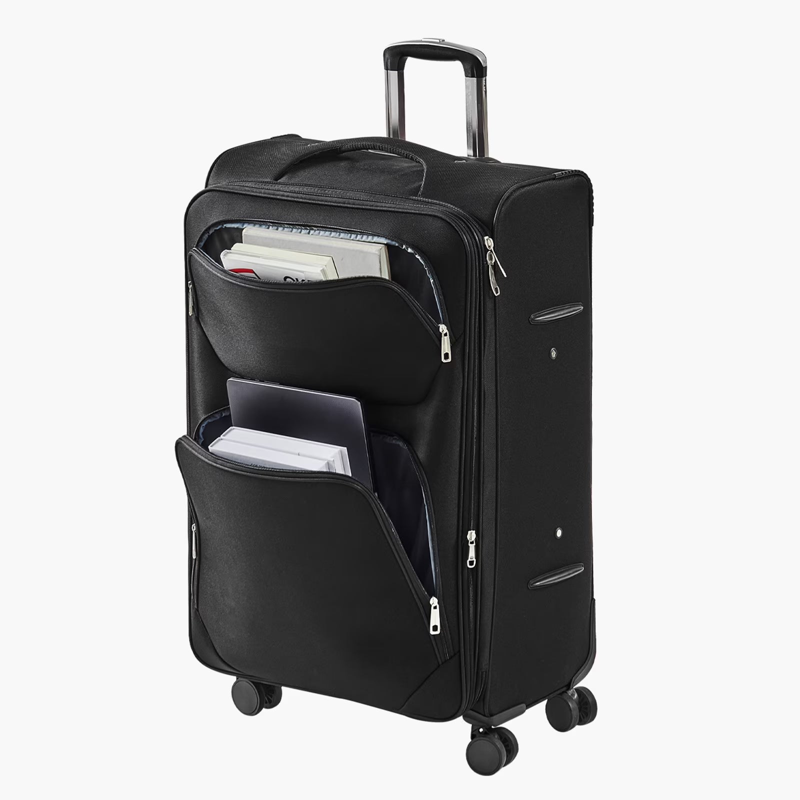 KFFKFF Expandable 28-Inch Softside Luggage with Spinner Wheels, Lightweight Checked Suitcase Featuring TSA Lock and Extra Zippered Pocket, Black