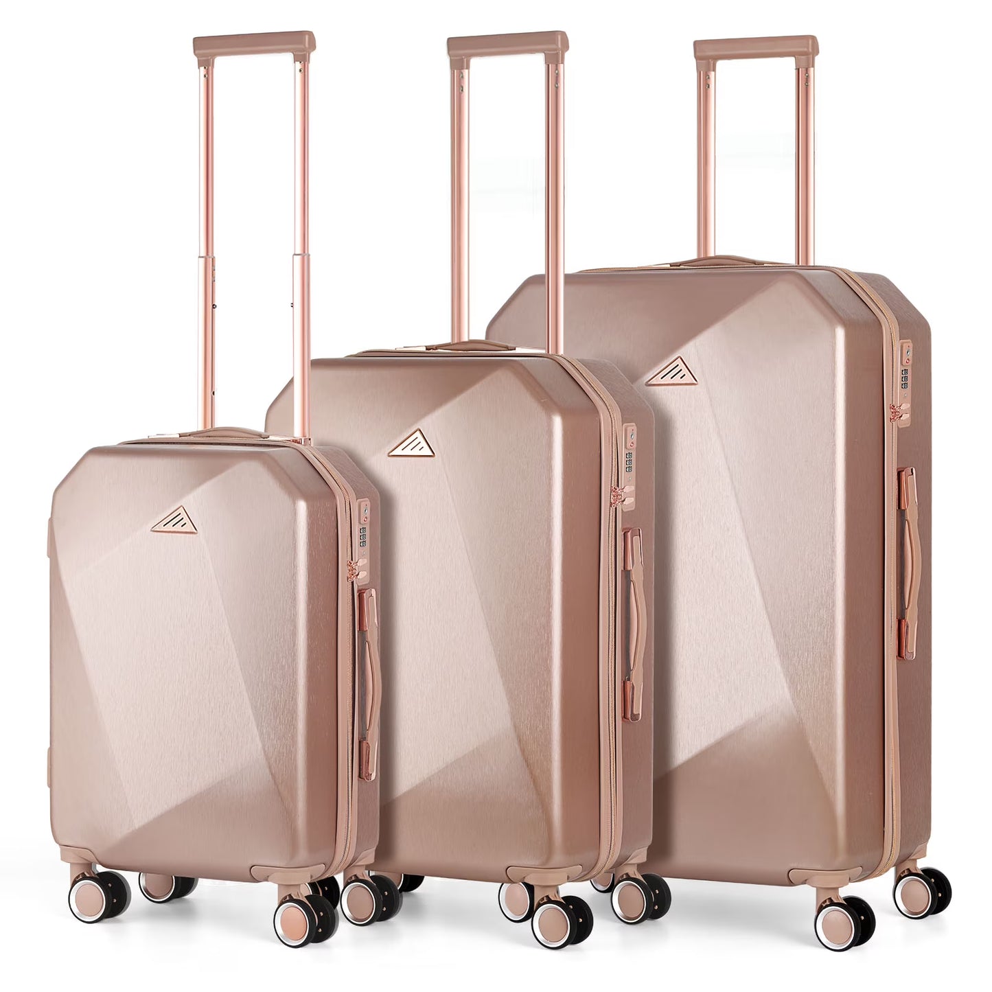 Luggage 3-Pieces Set PC+ABS Durable Suitcase Sets Rose Gold 20"24"28"