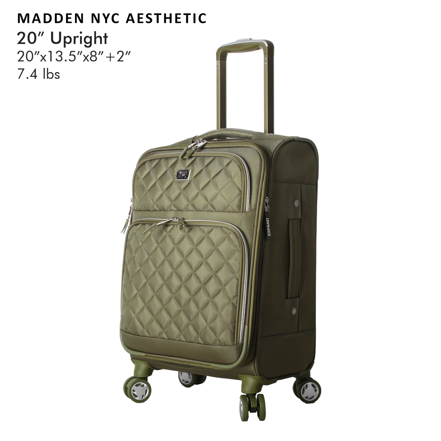 MADDEN NYC, Aesthetic Soft Side 20" Expandable Carry-on Luggage, Olive