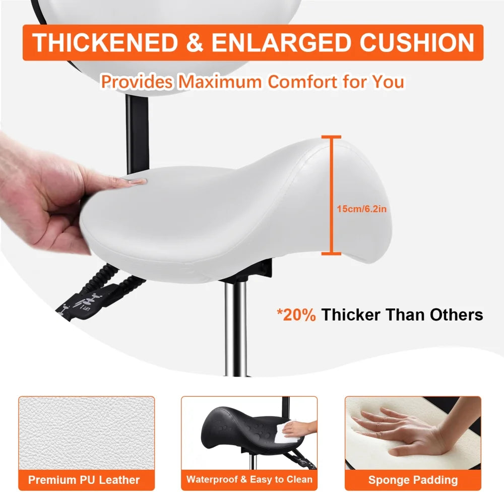 Ergonomic Swivel Saddle Chair with Footrest, Adjustable Rolling Stool for Home Offices, Kitchen Workspaces, and Drafting Stations(White)