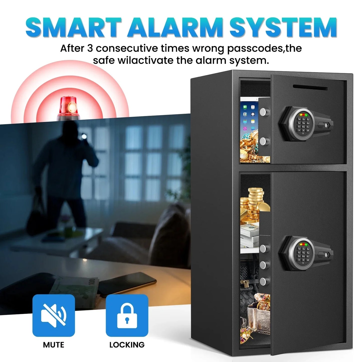 Opentiny 6.5 Cuft Large Safe, Digital Lock Home Safe Fireproof Waterproof, Anti-Theft Money Safe Box with Deposit Slot & Dual Alarm System, Digital Security Document Safe for Home Office Hotel